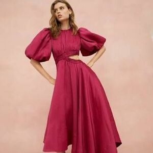 Elegant Magenta Puff Sleeve Dress